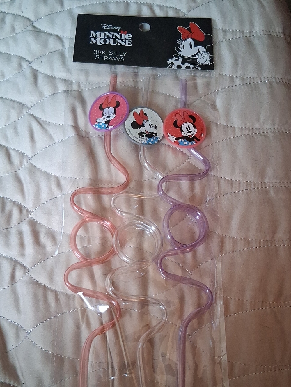 Disney Minnie Mouse Kids Silly Straws - Pink, Clear, Purple (3-Pack)
